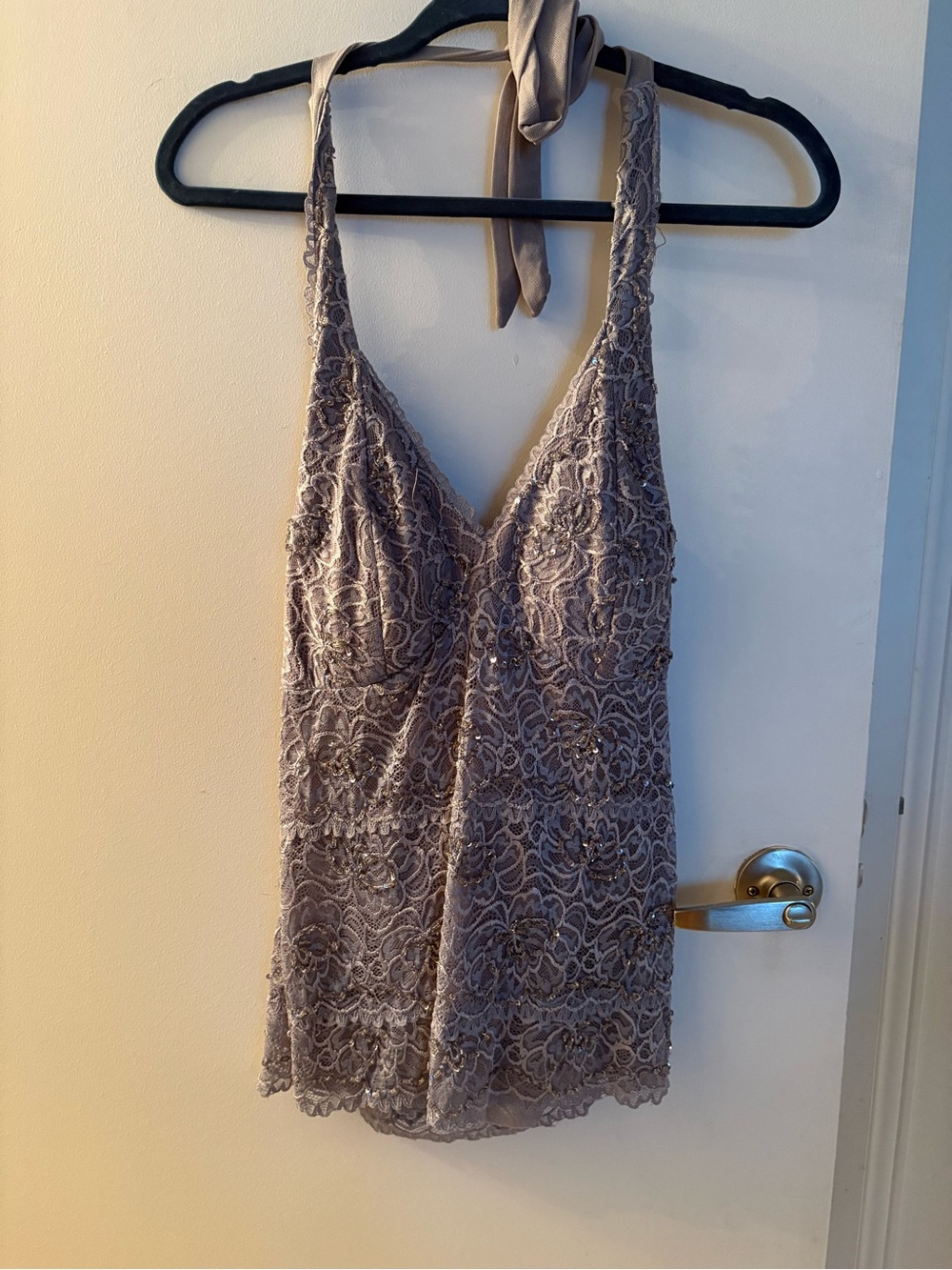 le chateau Lace Halter Camisole in Taupe Gray